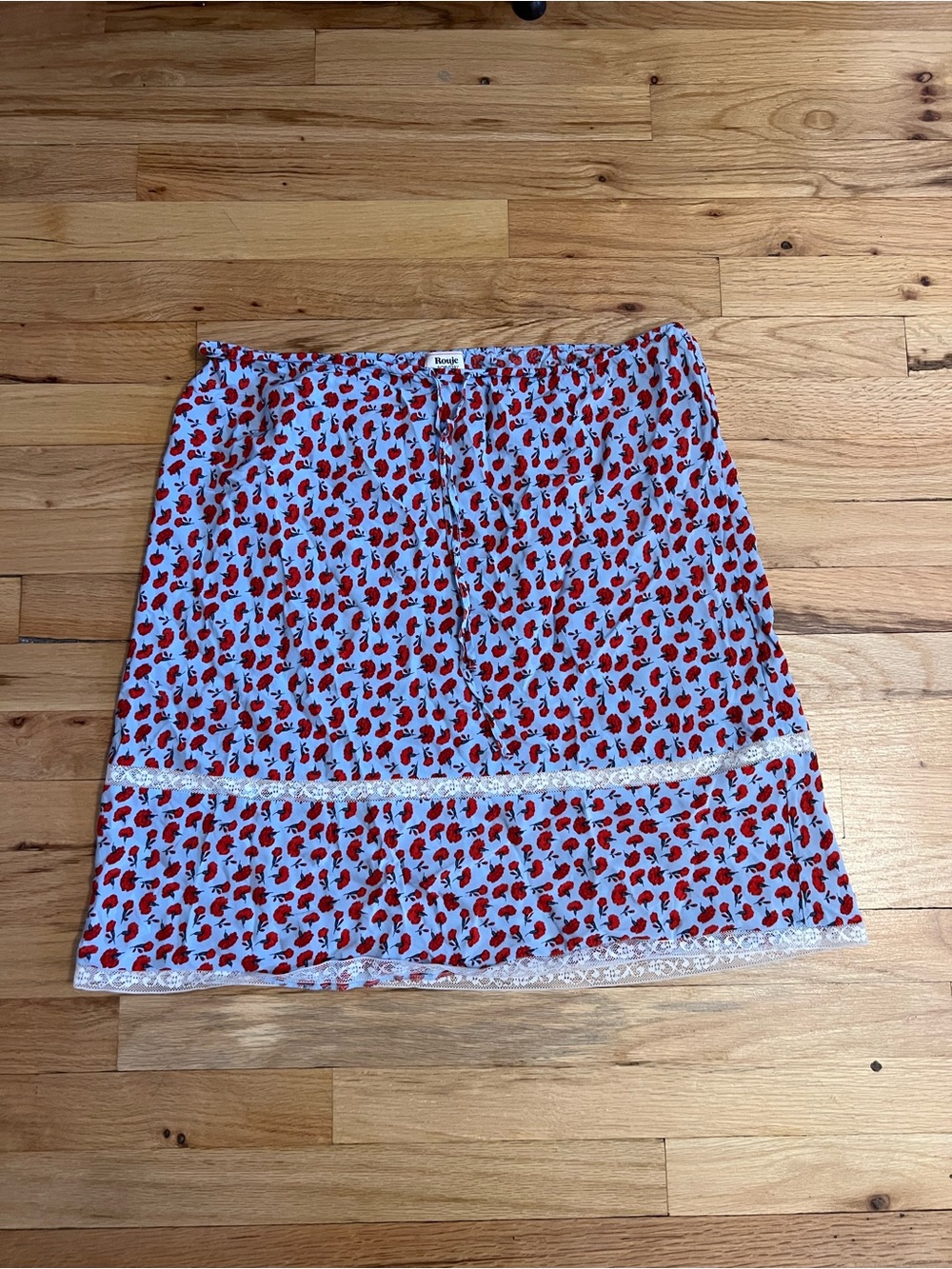 Rouje x J. Crew Blue Midi Skirt with Red Floral Print